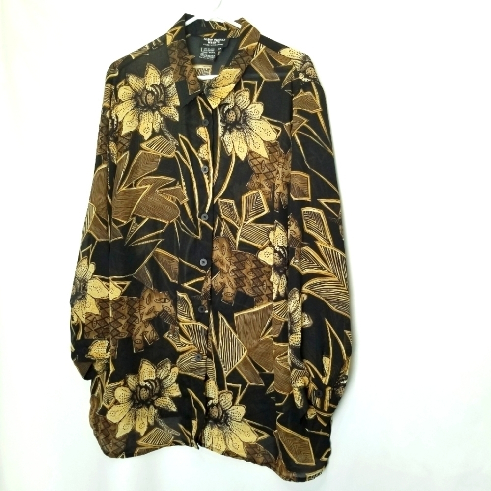 Saint Tropez Top African Safari Vibe Elegants Button Front Long Sleeve EUC Sz 2X